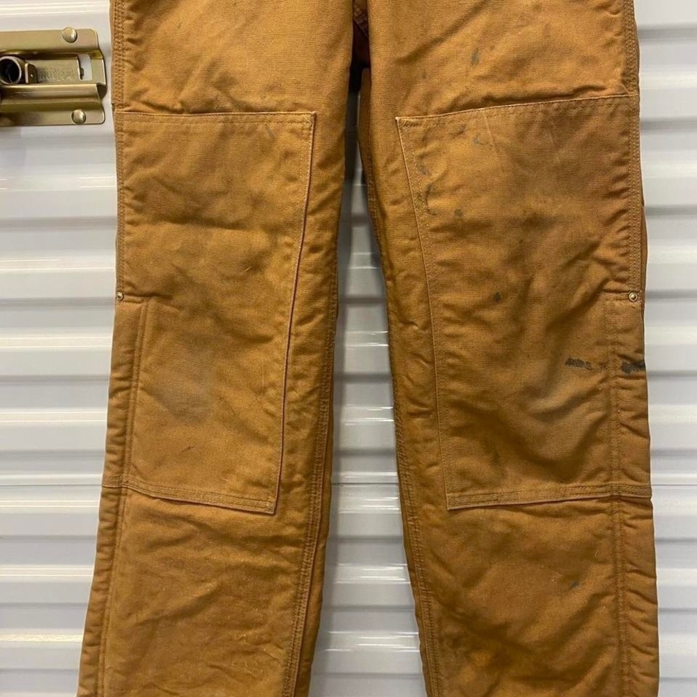 Vintage Carhartt Double Knees Overalls Canvas Tan Workwear 2000s Size 32 - Picture 3 of 8